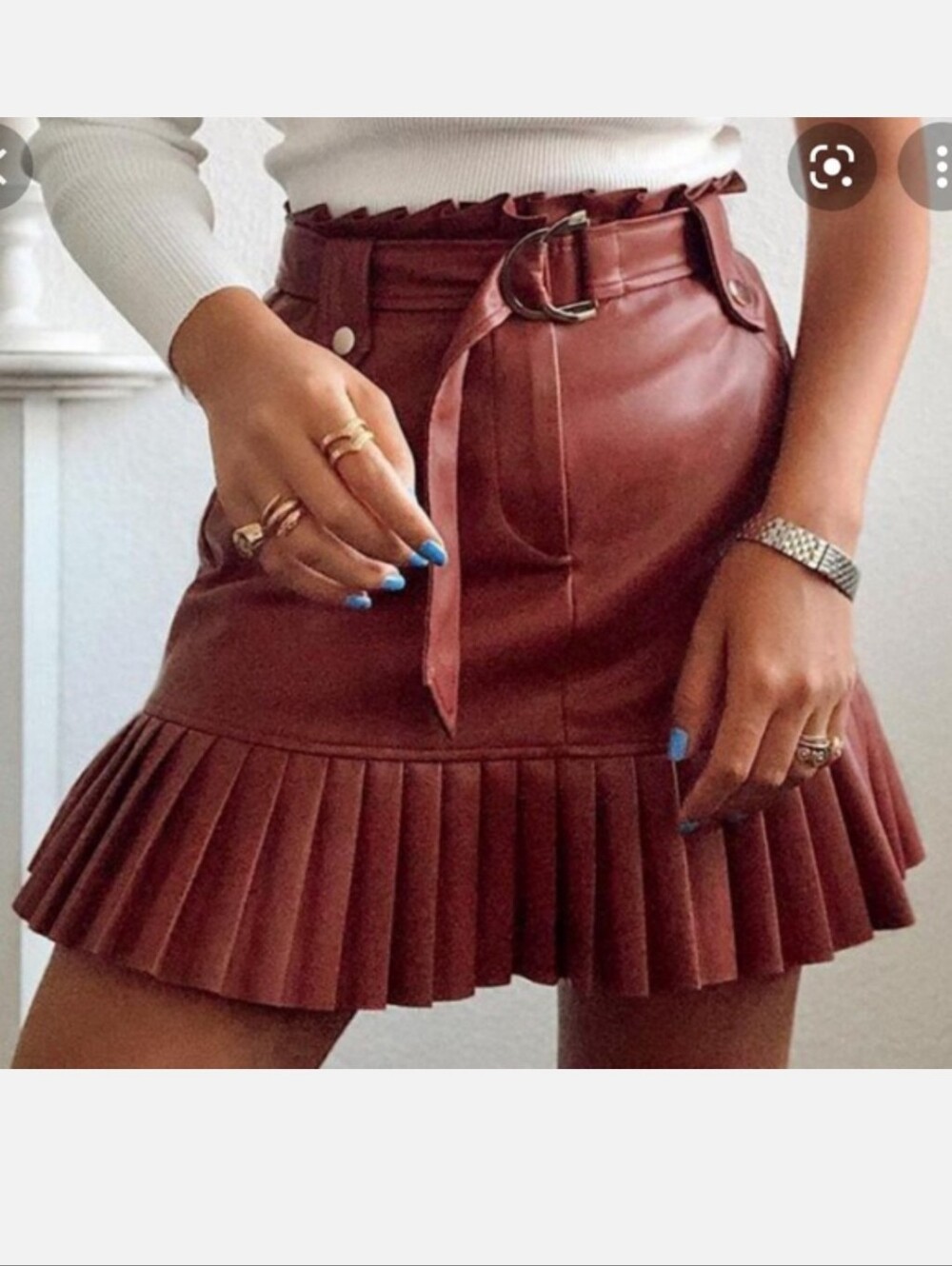 Zara Faux Leather Pleated Mini Skirt in Rust